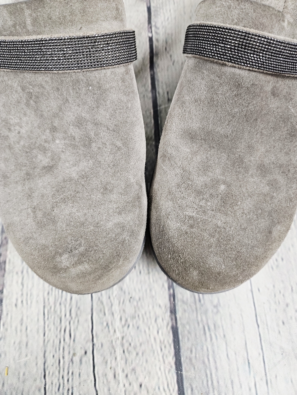 BRUNELLO CUCINELLI | Monili suede leather glitter accent slip-on clog - Picture 5 of 12